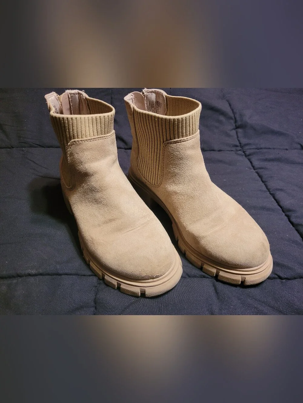 wonder nation Beige Suede Chelsea Boots with Rib Knit Ankle